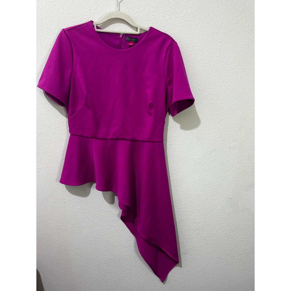 Vince Camuto Top Womens XS Magenta Asymmetrical Peplum Short Sleeve Blouse